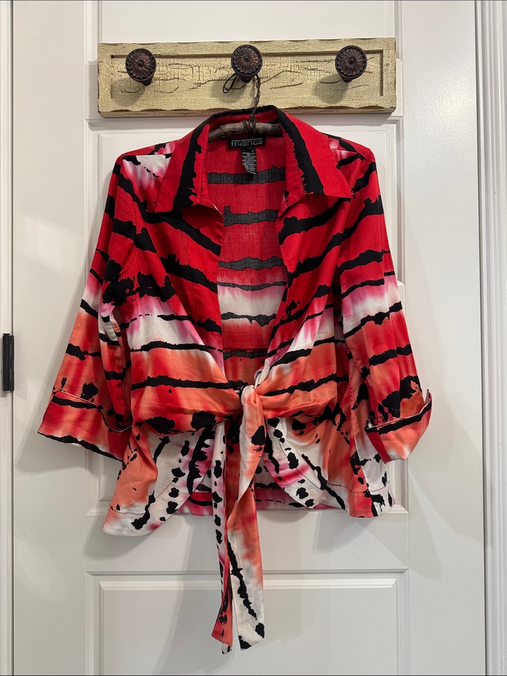 Tie-Front Printed Blouse in Red Multi by Mishca